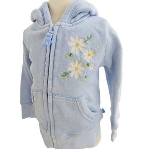 Precious periwinkle cotton terrycloth zip hoodie w/daisy applique 18-24 months
